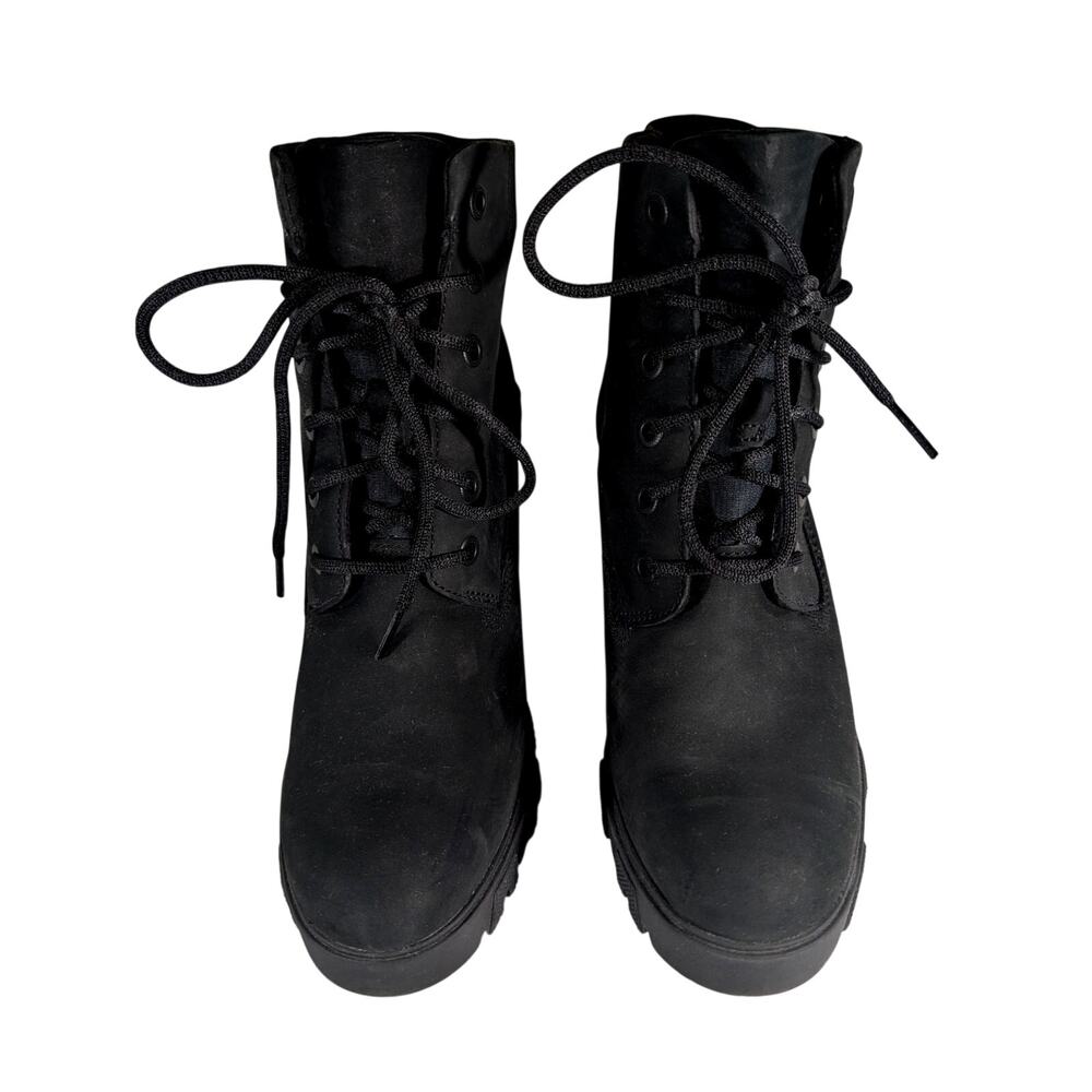 NWOT-1 SHOW! TIMBERLAND! BLACK GENUINE LEATHER NUBUCK FINISH HEEL BOOTS! 9.5M - Picture 2 of 11
